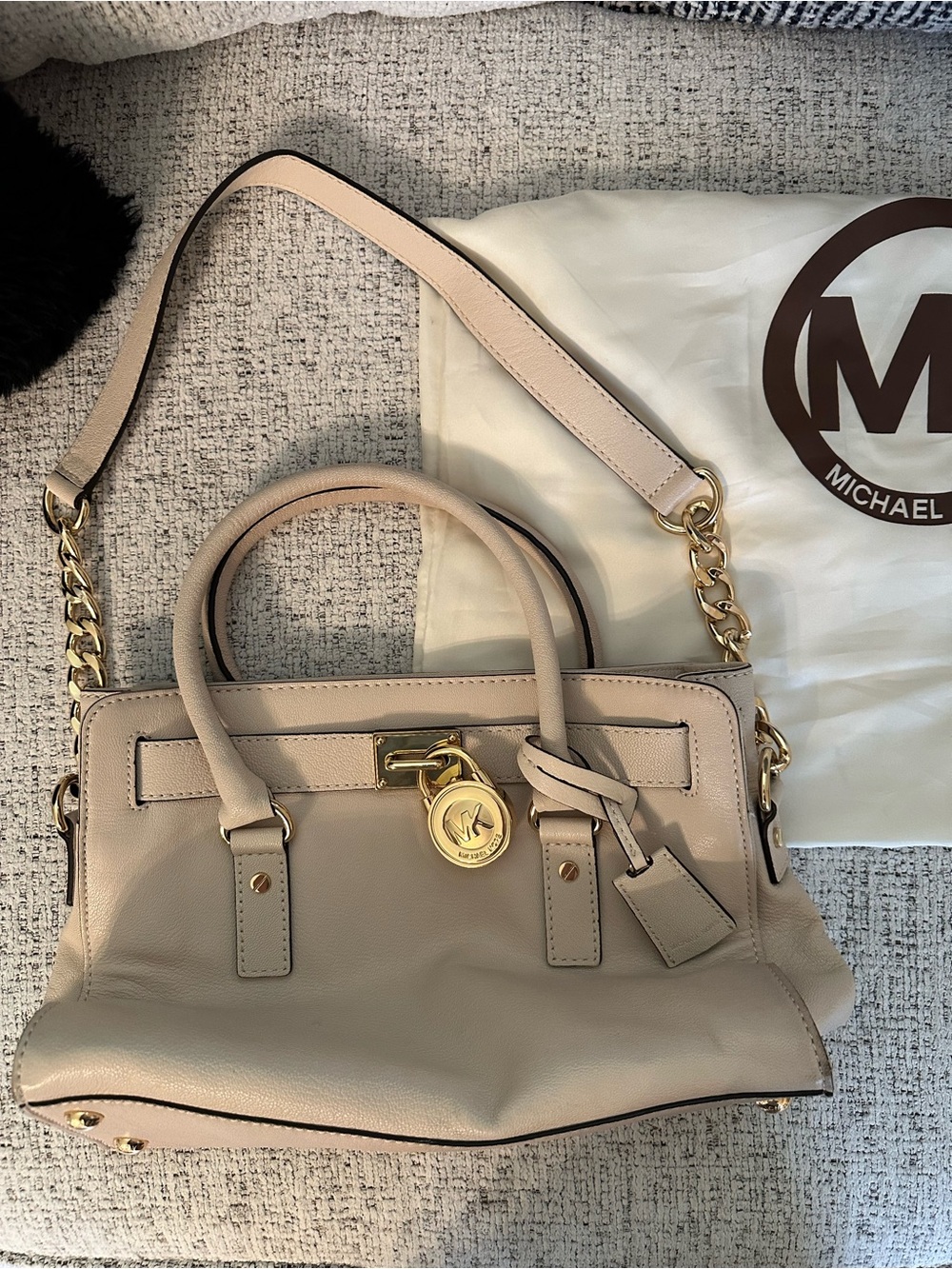 Michael Kors Light Blushish Cream Leather Satchel with Gold Hardware